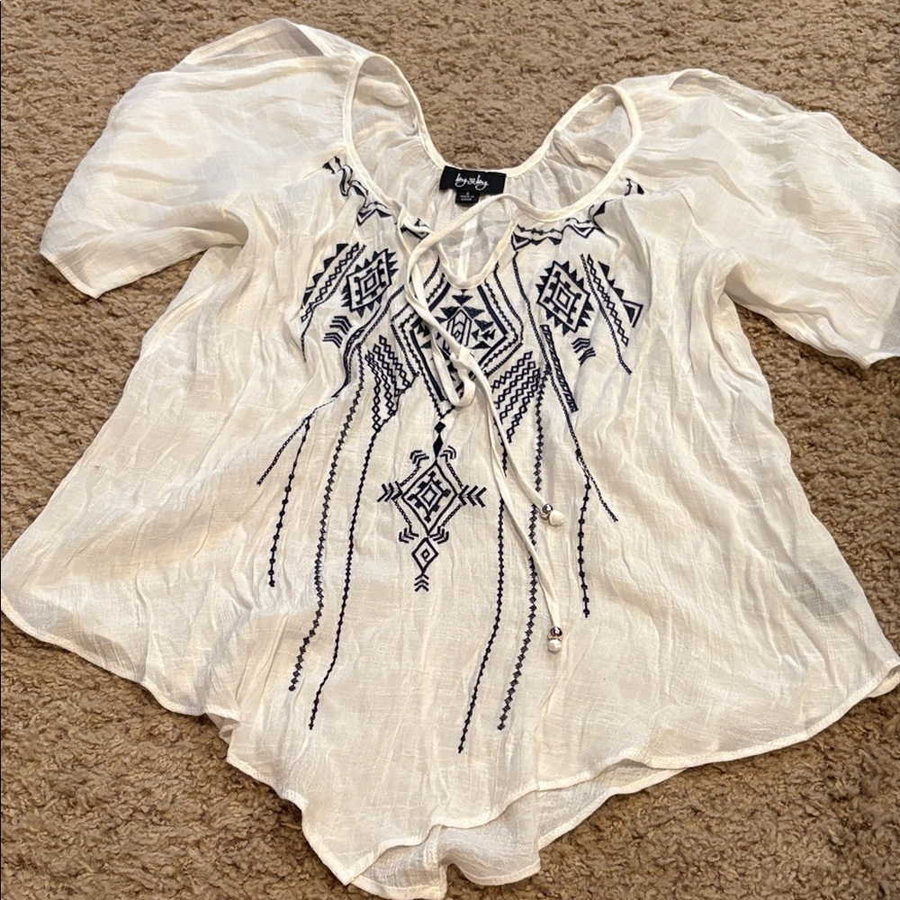 White Embroidered Women's Top